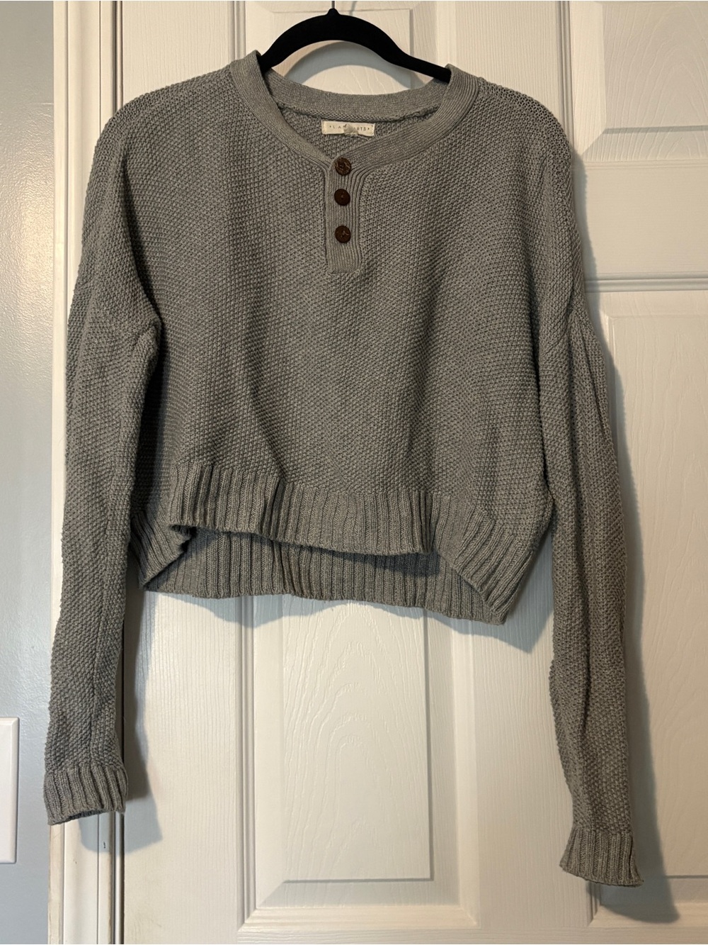 La Hearts Gray Cropped Henley Knit Sweater